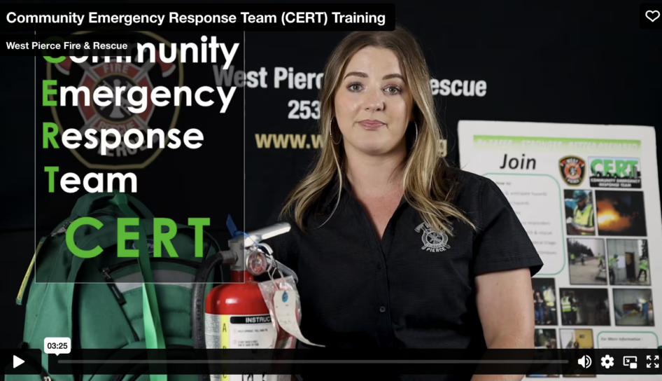 Video link to West Pierce Fire & Rescue CERT program